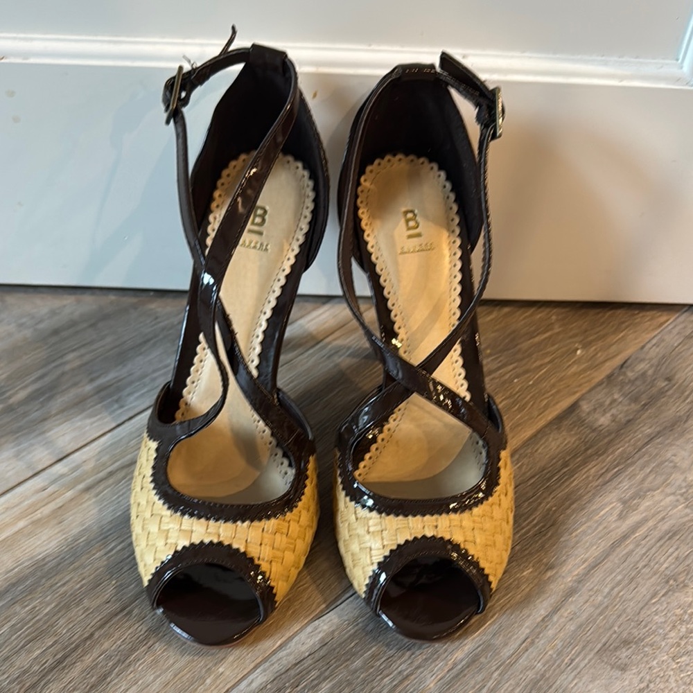 Bakers Tan and Brown Peep-Toe Heels with Modern Flair